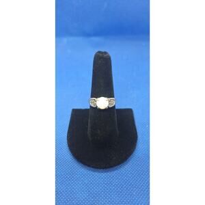 Round Cut Pearl White Opal Ring- 925 Sterling Silver- 7.75